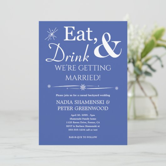 Invitation Bleu Manger Boisson Se Marier Mariage Décontracté (Debout devant)