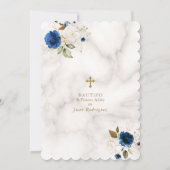 Invitation Bleu Marbre Floral Espagnol 1er Anniversaire Baptê (Dos)