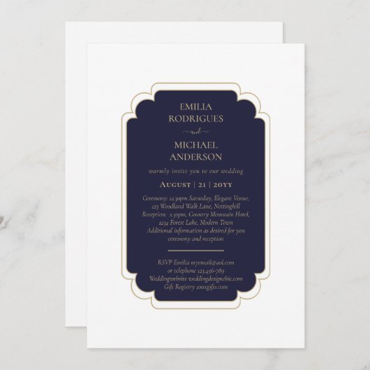Invitation Bleu Mariage à double face (Devant / Derrière)