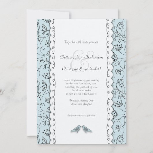 Invitation Bleu Mariage Doodle Budget tendance (Devant)