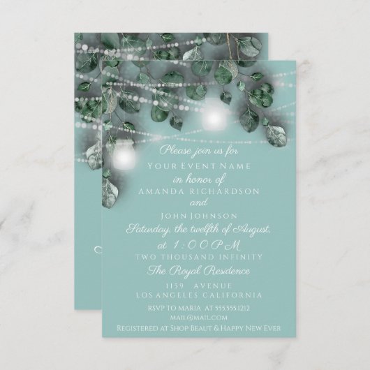 Invitation Bleu mariage Jars bleu rustique (Devant / Derrière)