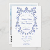 Invitation Bleu Mariage photo qr code sur le dos (Devant / Derrière)