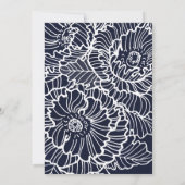 Invitation Bleu marine avec ligne blanche art fleurs de coque (Dos)