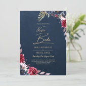 Invitation Bleu marine baie floral bourgogne hiver automne (Debout devant)