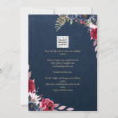 Invitation Bleu marine baie floral bourgogne hiver automne (Dos)