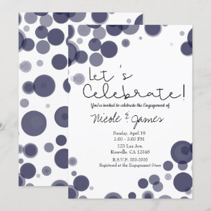Invitation Bleu Marine Blanc Pois Bulles Fêtons