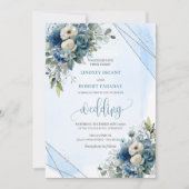 Invitation Bleu Marine Bleu Argent Blanc Roses Mariage Invita (Devant)
