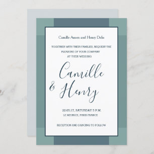 Invitation bleu marine bleu turquoise élégant mariage moderne