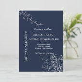 Invitation Bleu marine boho Fleur sauvage douche nuptiale (Debout devant)