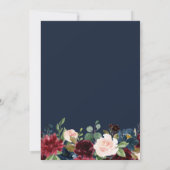 Invitation bleu marine & bordeaux aquarelle mariage floral (Dos)