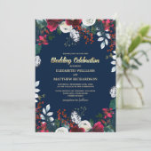 Invitation Bleu Marine | Bourgogne Mariage de la Bloom Rouge (Debout devant)