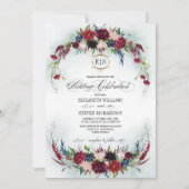 Invitation Bleu marine | Burgundy Bloom Watercolor Mariage (Devant)