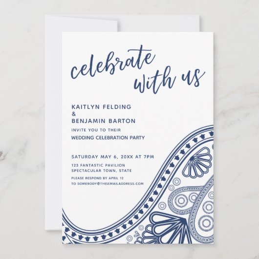 Invitation Bleu marine Célébrez avec nous Réception uniquemen (Devant)