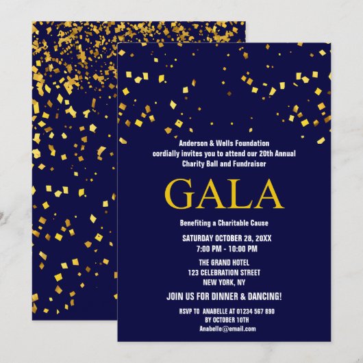 Invitation Bleu Marine Charity Ball Parti de collecte de fond (Devant / Derrière)