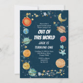 Invitation Bleu marine d'anniversaire de planète de partie de (Devant)