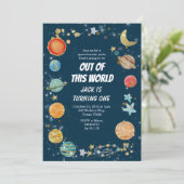 Invitation Bleu marine d'anniversaire de planète de partie de (Debout devant)