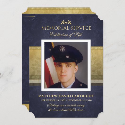 Invitation Bleu marine de cérémonie commémorative et (Devant / Derrière)