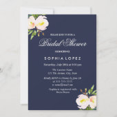 Invitation Bleu marine Elégant Floral Bridal Showboat Invitat (Devant)