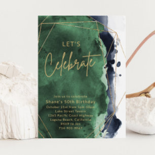 Invitation Bleu marine et couleur émeraude fête d'anniversair