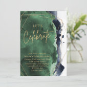 Invitation Bleu marine et couleur émeraude fête d'anniversair (Debout devant)