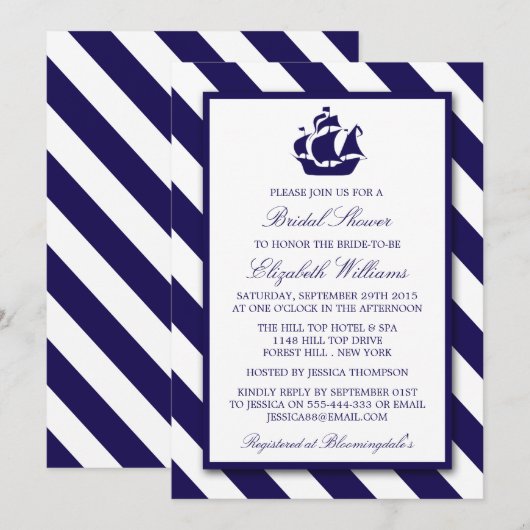 Invitation Bleu marine et Fête des mariées marine (Devant / Derrière)