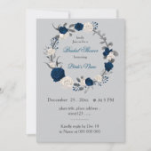 Invitation bleu marine et fleurs blanches wreath douche nupti (Devant)