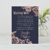 Invitation Bleu marine et fleurs de rose en or (Debout devant)