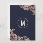 Invitation Bleu marine et fleurs de rose en or (Dos)