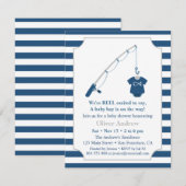 Invitation Bleu marine et gris pêchant le baby shower orienté (Devant / Derrière)