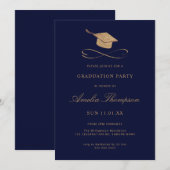 Invitation Bleu marine et or Faux paillettes Diplômé  (Devant / Derrière)