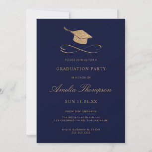 Invitation Bleu marine et or Faux paillettes Diplômé