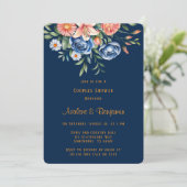 Invitation Bleu marine et orange Peony Couples douche (Debout devant)