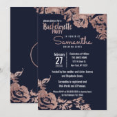 Invitation Bleu marine et Rose Gold Floral Bachelorette Party (Devant / Derrière)