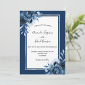 Invitation bleu marine flancs blancs argent chic mariage (Debout devant)