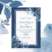 Invitation bleu marine flancs blancs argent mariage