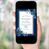 Invitation bleu marine flancs blancs argent mariage