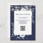 Invitation Bleu marine Floral Lights QR Code Mariage (Dos)