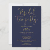 Invitation Bleu Marine Gold Script Bridal Tea Party Douche (Devant)