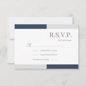 Invitation Bleu marine gris blanc rayures élégant mariage RSV (Devant)