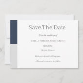 Invitation Bleu marine gris blanc rayures enregistrer la date (Devant)