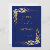 Invitation Bleu Marine | Mariage de feuillage d'Eucalyptus d' (Devant)