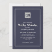 Invitation Bleu Marine | Mariage floral argenté (Devant)
