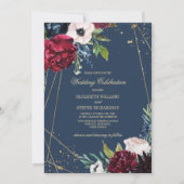 Invitation Bleu Marine | Mariage géométrique floral de Bourgo (Devant)