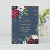 Invitation Bleu Marine | Mariage géométrique floral de Bourgo (Debout devant)