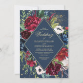 Invitation Bleu Marine | Mariage géométrique floral de Bourgo (Devant)