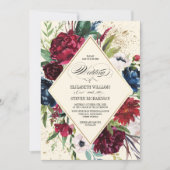 Invitation Bleu Marine | Mariage géométrique floral de Bourgo (Devant)