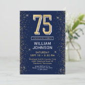 Invitation Bleu marine moderne 75e anniversaire (Debout devant)
