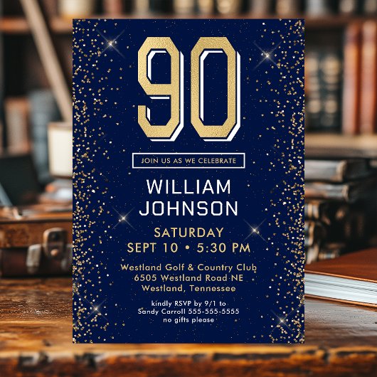 Invitation Bleu marine moderne 90e anniversaire