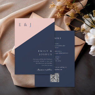 Invitation Bleu marine moderne tout en un Mariage
