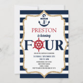 Invitation Bleu marine Nautique Quatre 4e fête d'anniversaire (Devant)